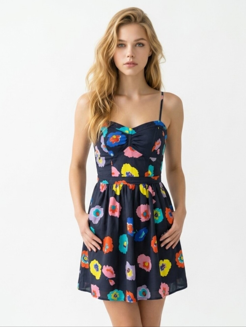American Eagle Floral Smocked Corset Mini Dress in Navy Size 4